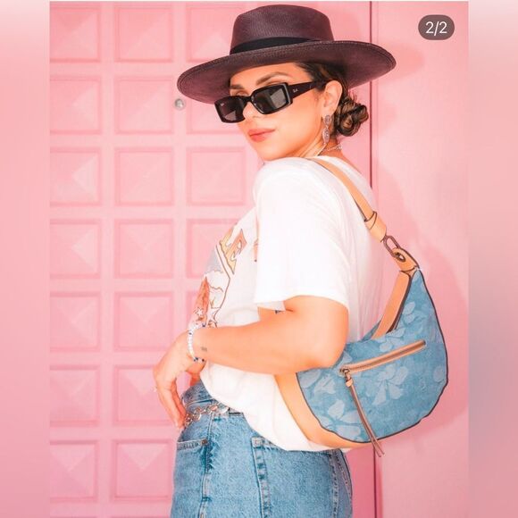 NWT Selena Denim Floral Print Hobo - Picture 1 of 9
